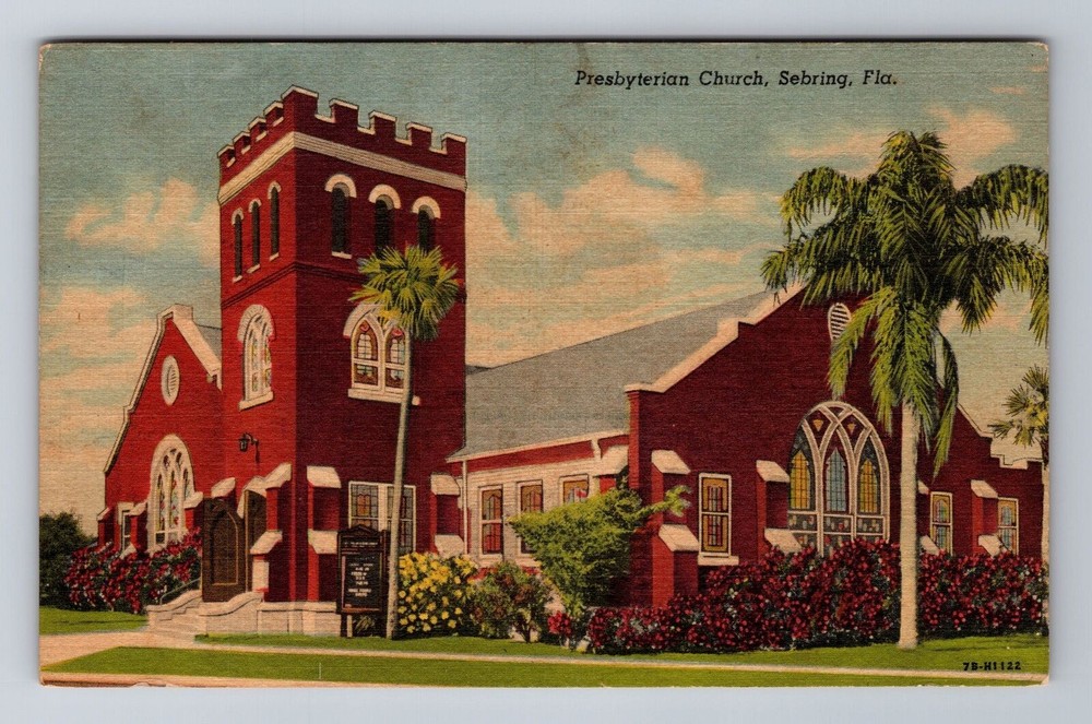 Sebring FL-Florida, Presbyterian Church, Antique Vintage Souvenir Postcard