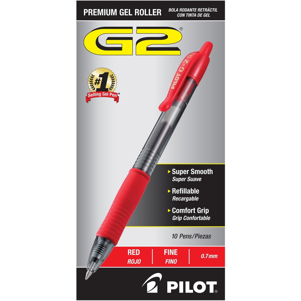 Pilot G2 Premium Gel Ink Pens, Fine Point (0.7mm), Red, 10-Count