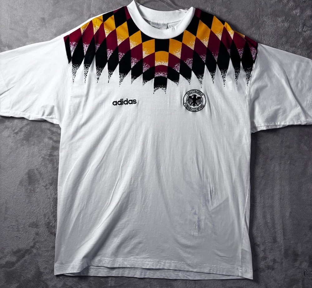 Adidas Germany Soccer T Shirt Trefoil White Diamond Style Futbol Retro 90 Men XL