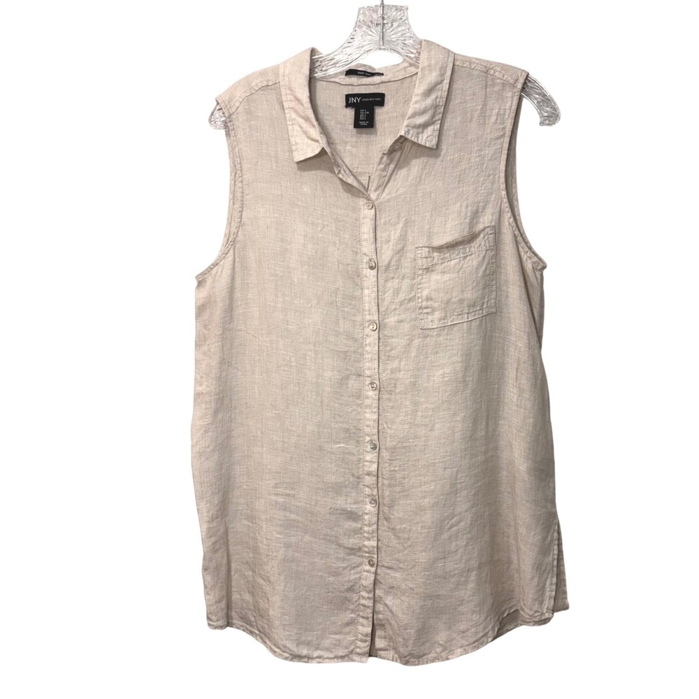 JNY Linen Button Top Large Sleeveless Minimalist Lagenlook Boho Career Neutral