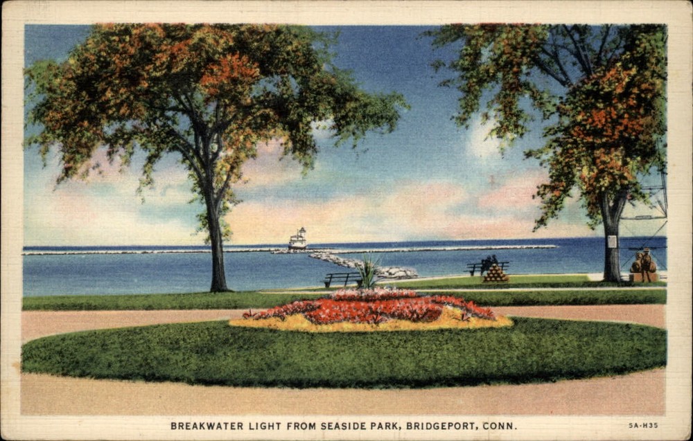 Breakwater Seaside Park Bridgeport Connecticut flowers ~ dated 1938 postcard