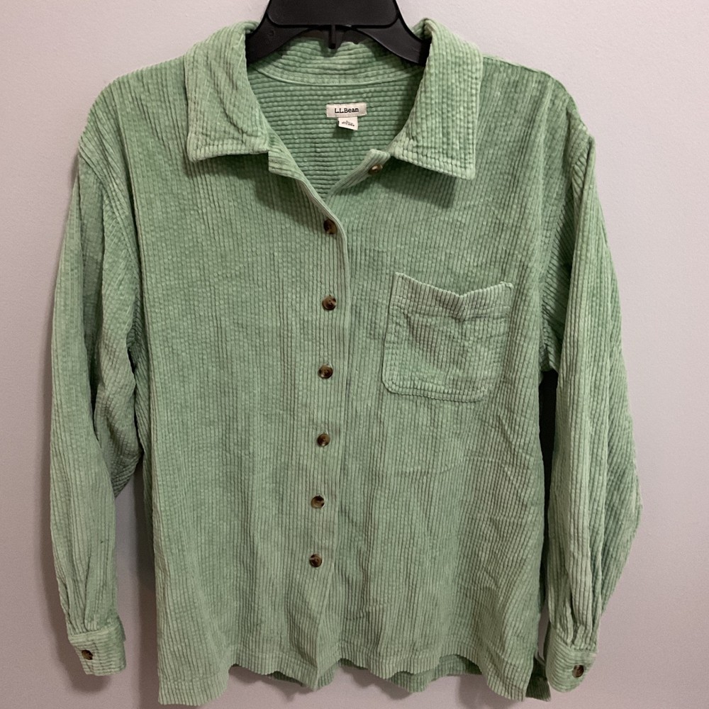 Womens Vintage 90’s LL Bean Oversized Green Button Up Corduroy Shirt Jack, Large