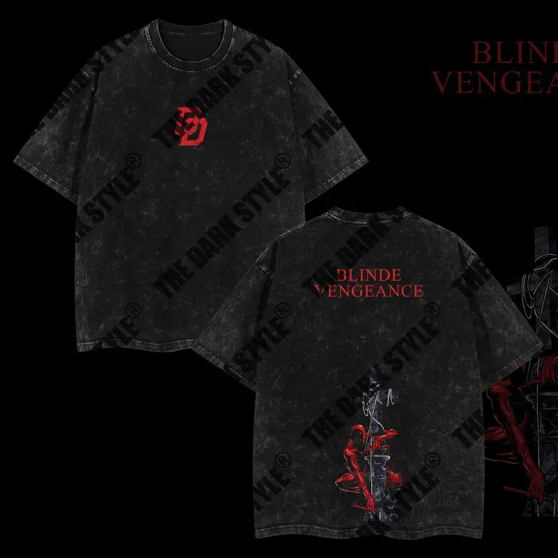 Matt Murdock Daredevil  Comic Double Printed Oversize Lightweight Acid Washed Te