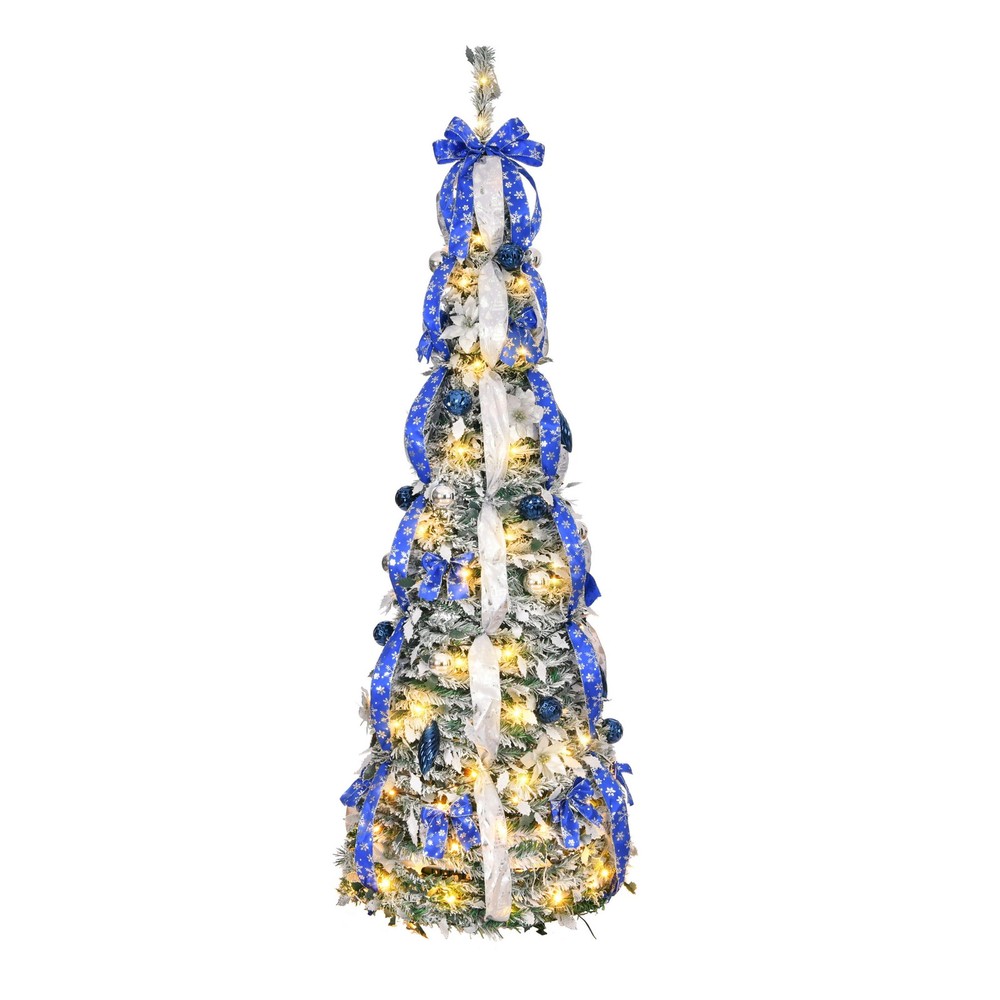 Flocked Pre-lit 6FT Snow Artificial Pop Up Christmas Tree Holiday Party Indoor