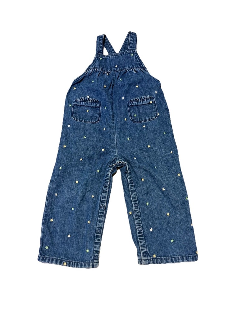 Gymboree Girls Overalls 2002 Floral Embroidered 18-24 Months 100% Cotton Y2K