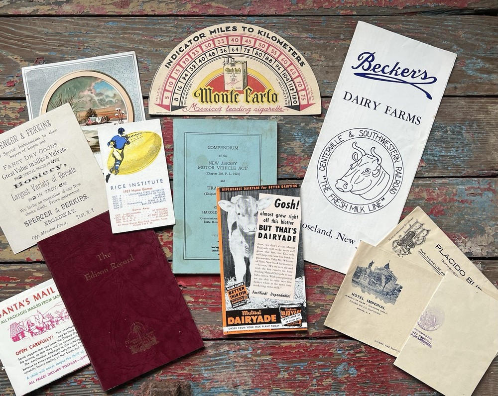 Antique Vintage Ephemera LOT Cigarettes, Dairy, Edison, Rice Institute Football
