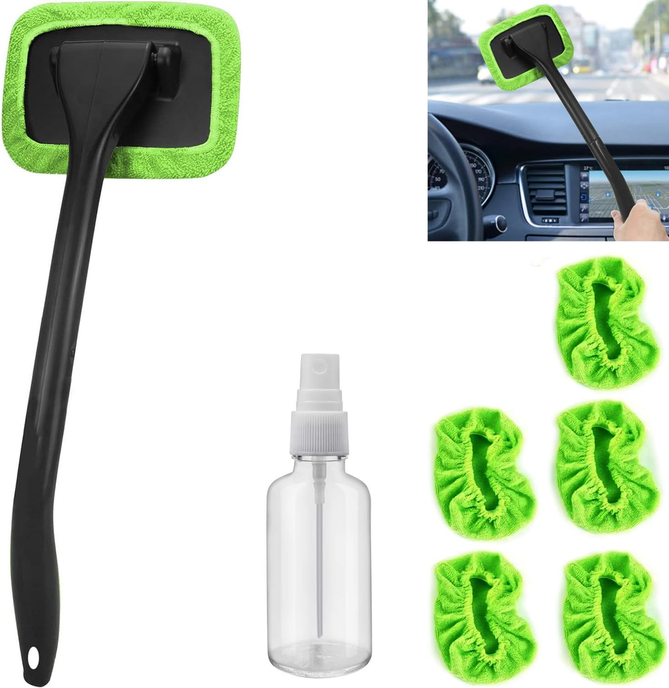 Car Windshield Cleaner Tool with 5 Washable Reusable Microfiber Pads