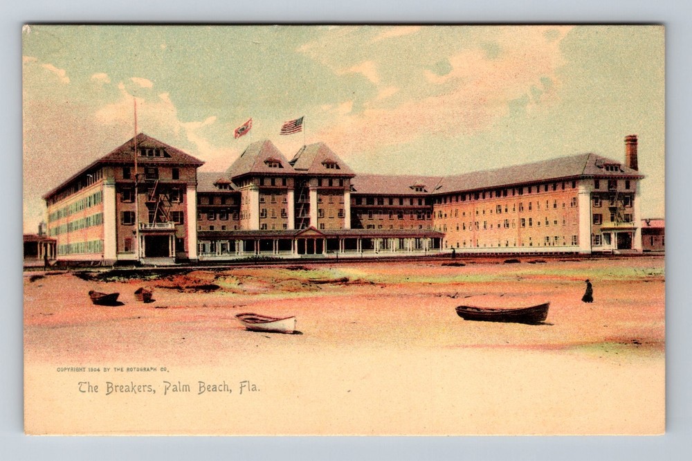 Palm Beach, FL-Florida, The Breakers Grand Hotel Seaside View Vintage Postcard
