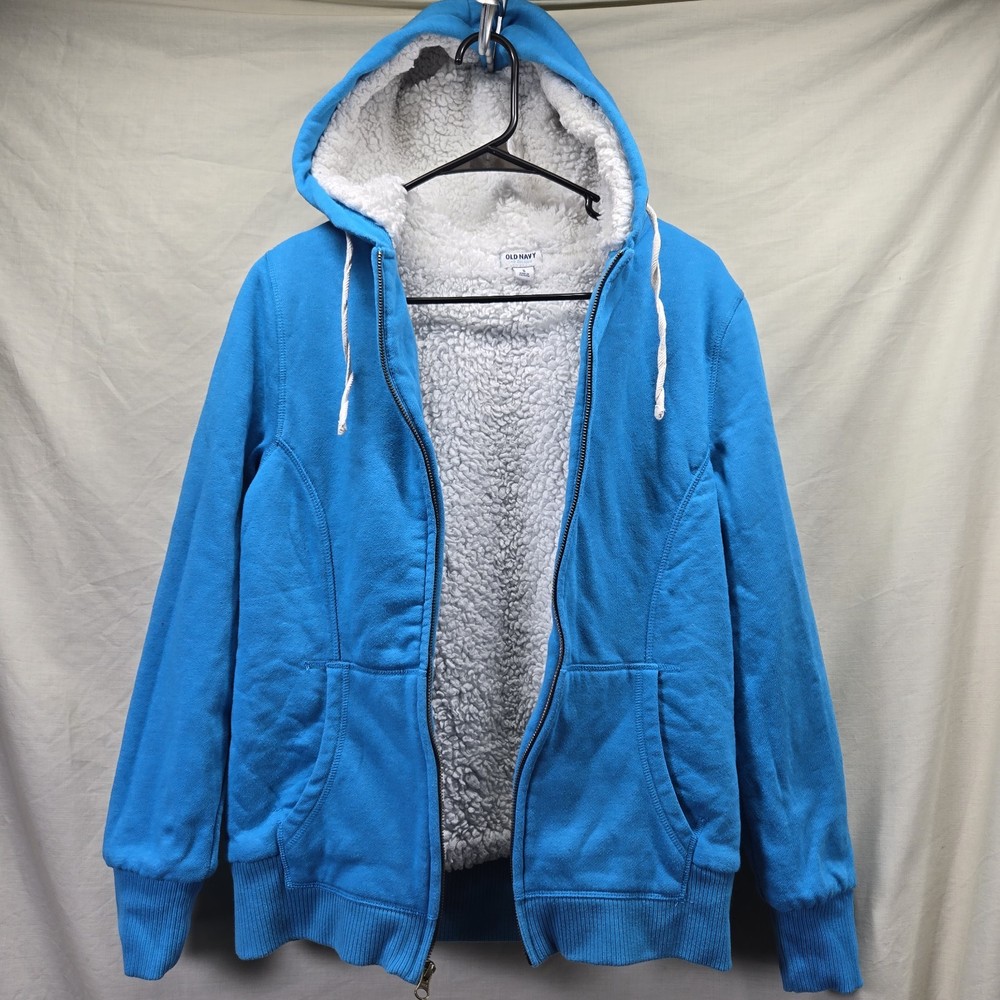 Old Navy Sherpa Lined Blue Y2k Hoodie Jacket Women's Size Medium Full-Zip