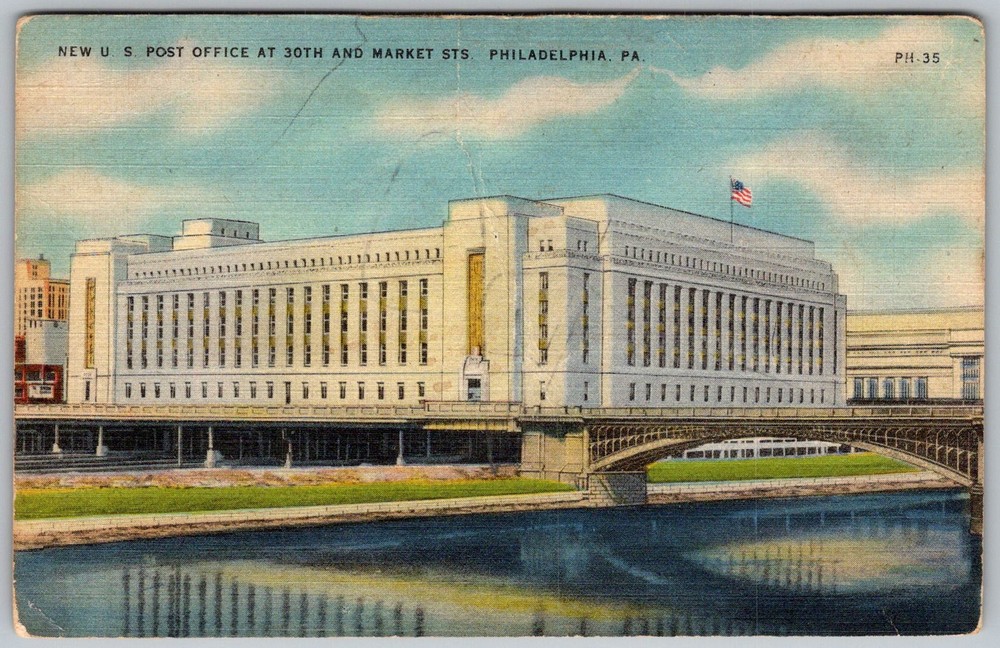 Vtg Linen Postcard New U.S Post Office Philadelphia, PA 1940s