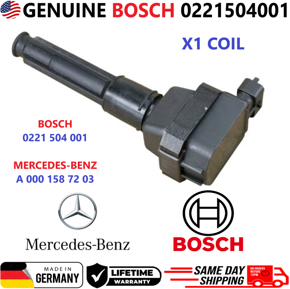 GENUINE BOSCH x1 Ignition Coil For 1996-1999 Mercedes-Benz 4.2L 5.0L, 0221504001