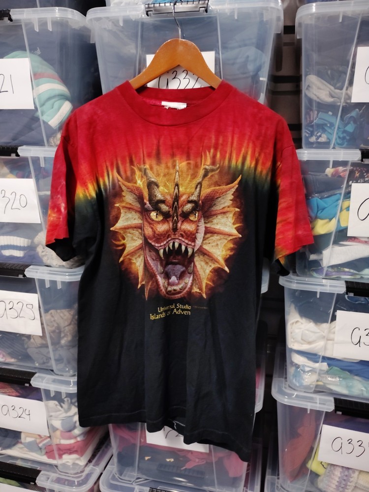 Dueling Dragons Vtg Tie Dye Shirt Red Themed Universal Studios Size Xl A350