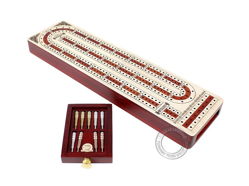 Continuous Cribbage Board Alphabet E Shape Inlaid In Maple And Bloodwood