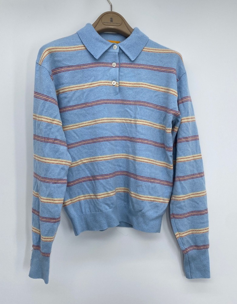 Guest In Residence Womens Polo Sweater Clear Sky Combo Size XS Collegiate Stripe