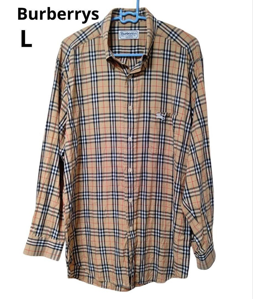 Burberry Long sleeve Shirt Nova Check Beige Logo 100% Cotton Men Size 41/L Used