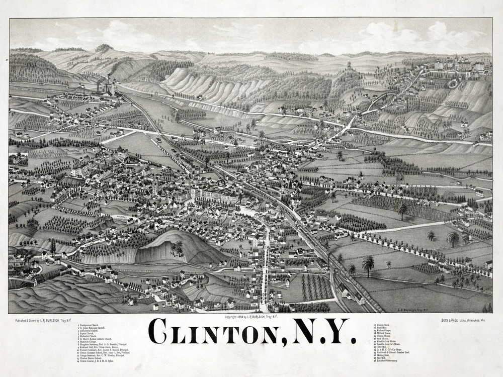 Decor Poster. Fine Graphic Home Art Design. Clinton, N.Y Birds eye view. 2667