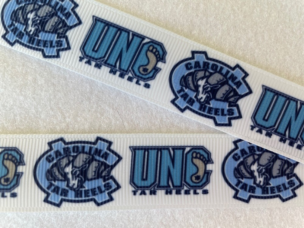 University North Carolina blue on white Grosgrain ribbon 5/8