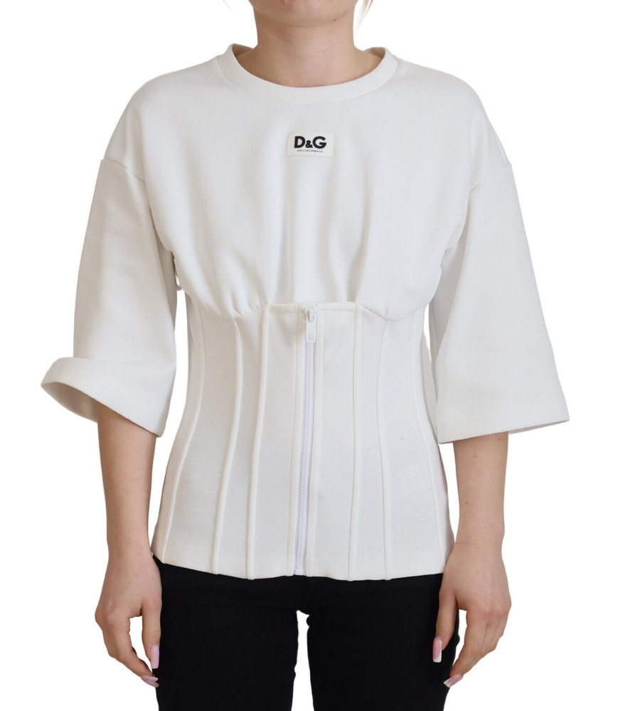 DOLCE & GABBANA T-shirt Cotton White Corset Stretch Top IT44/US10/L RRP $1300