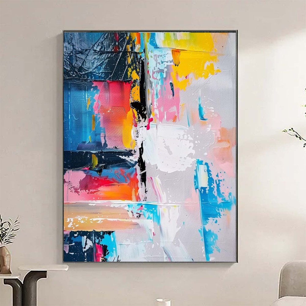 Pure Pinl Blue Handpainted abstract oil painting on canvas Home Wall Decor art