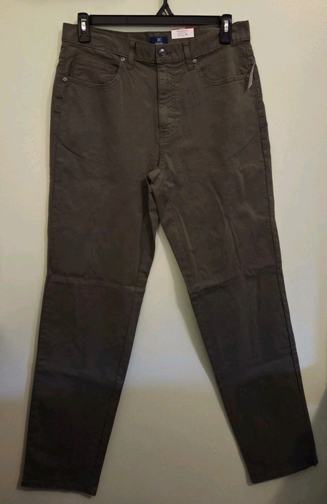 George Men's 32x34 Twill 5-Pocket Pants OLIVE OAK Green Slim Fit #21426