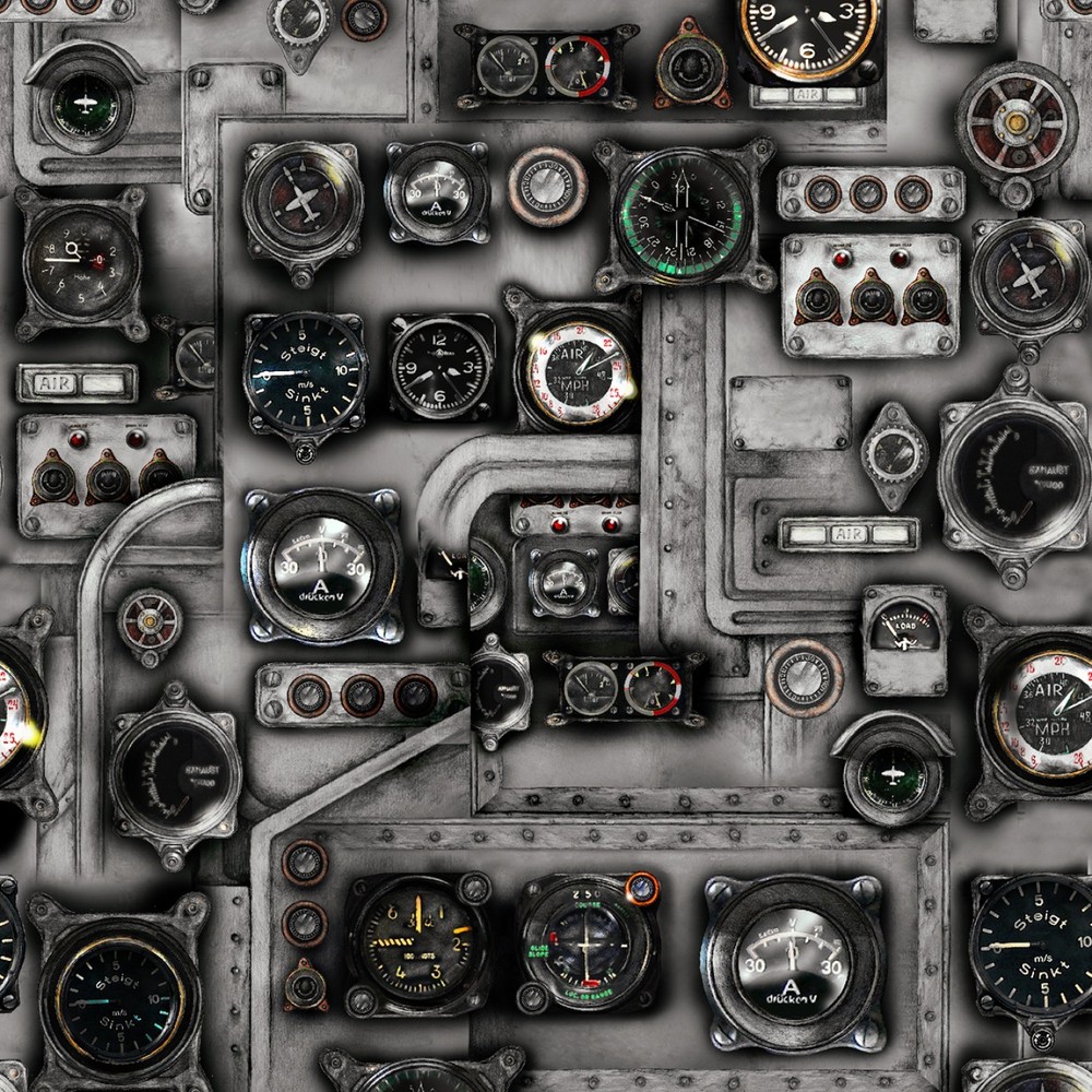 3 Wishes Fabric | First Flight Airplane Cockpit Control Gauge Gray | YARD