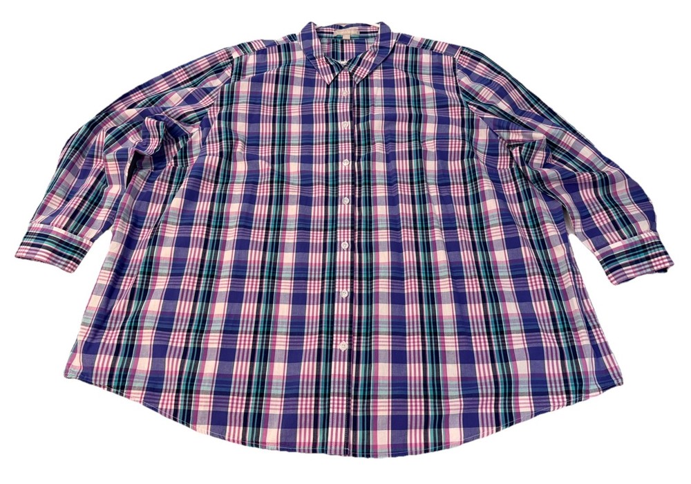 WOMAN WITHIN Women 3X 30/32 Plaid Button Up Shirt Long Sleeve Multicolor