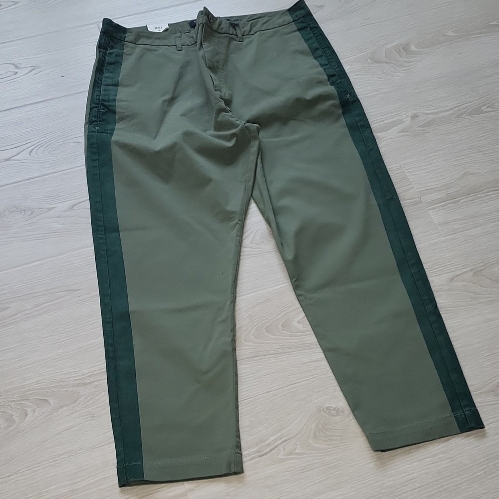 Scotch & Soda Loose Tapered Green Twill Side Stripe Stretch Men's Pants 36/32