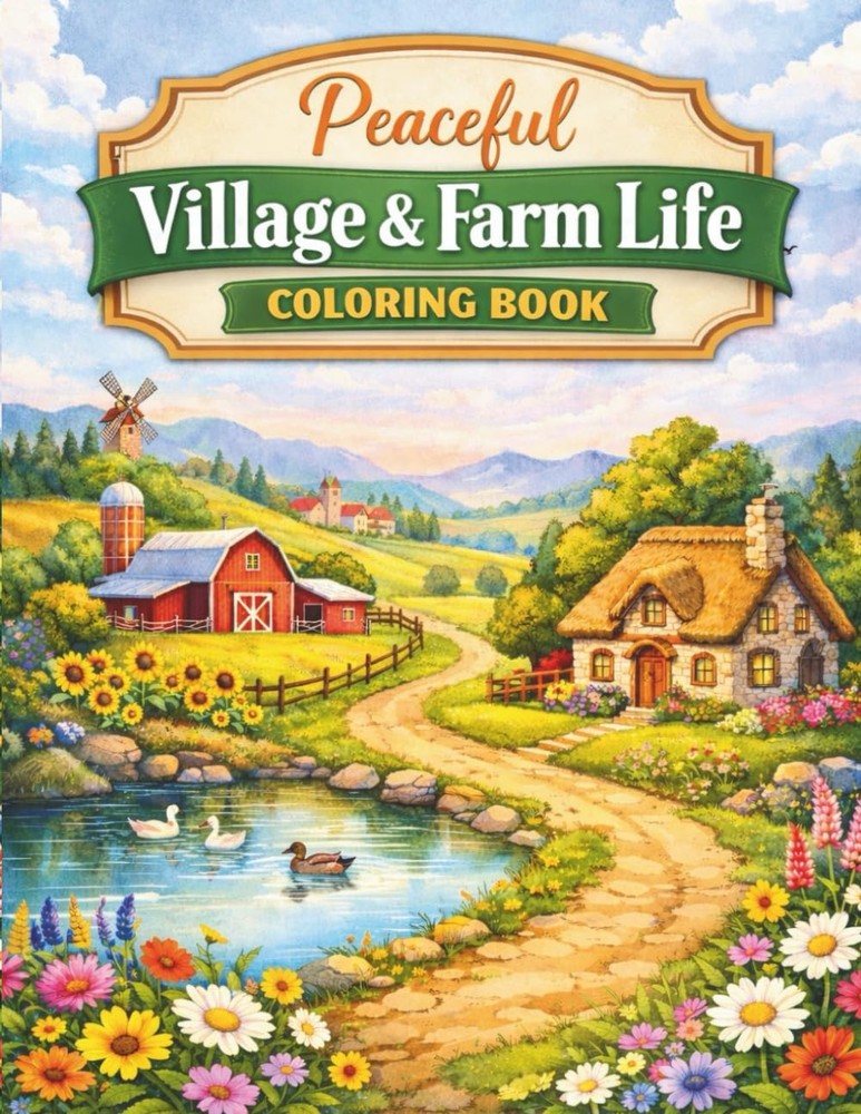 Peaceful Village & Farm Life Coloring Book