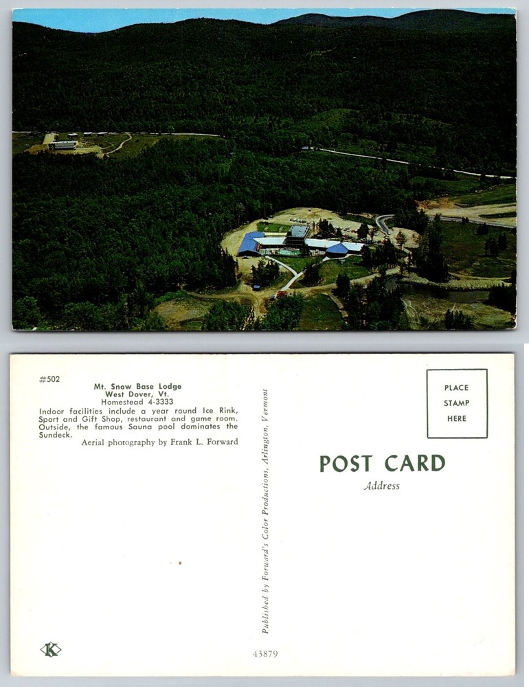 Mt. Snow Base Lodge West Dover VT Aerial View Vintage Postcard Frank L. Forward