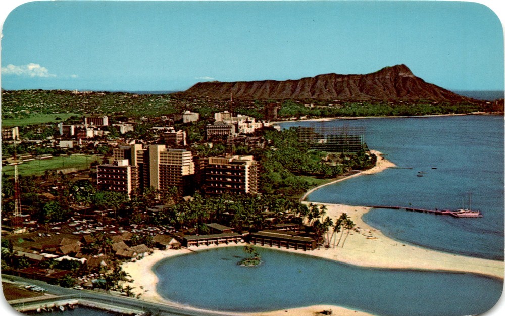 Hawaiian Views, Max Basker & Sons, Honolulu, Waikiki, Hilton Hawaiian Postcard