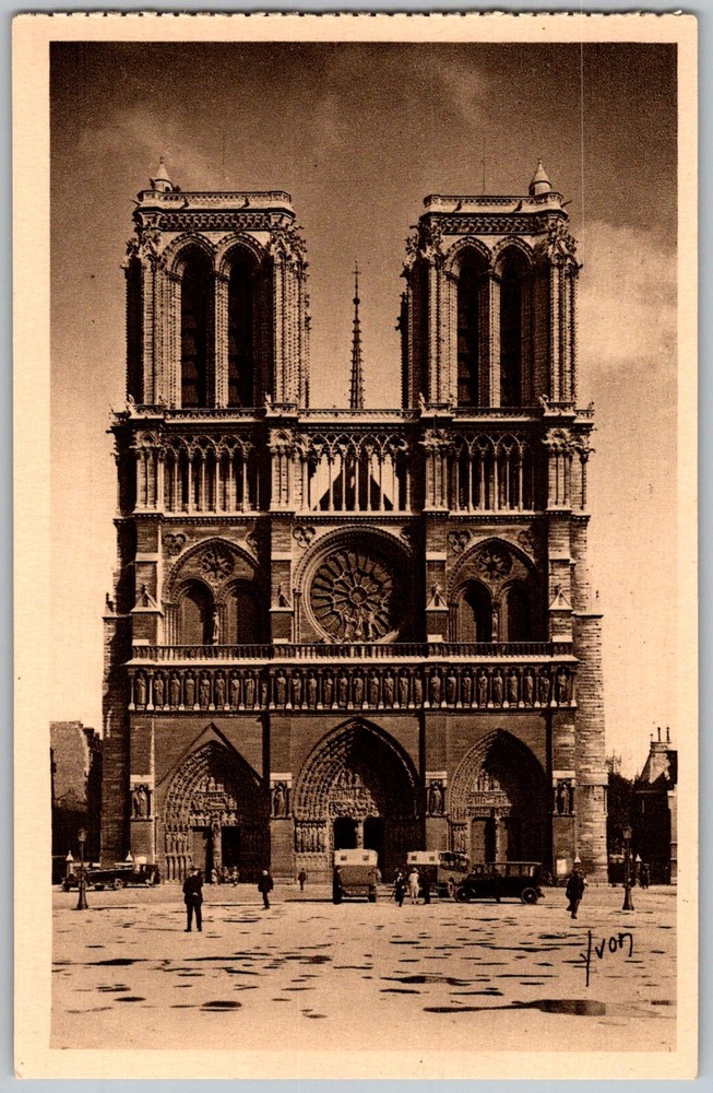 Vtg Postcard Notre-dame Cathedral Facade Paris, Fr 1930s