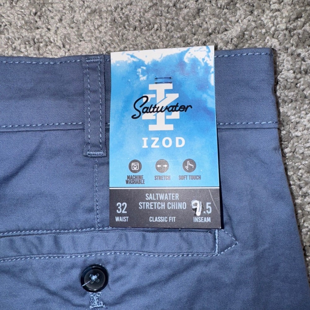 IZOD Saltwater Stretch Chino Shorts Men Classic Fit Blue Sz 32 9.5