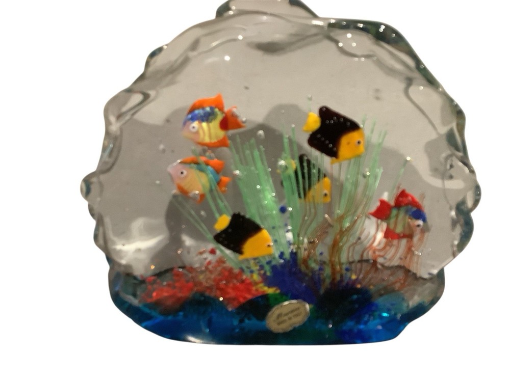 Vtg Large Murano Ocean Fish Coral Aquarium Art Glass Sculpture Paperweight RARE!
