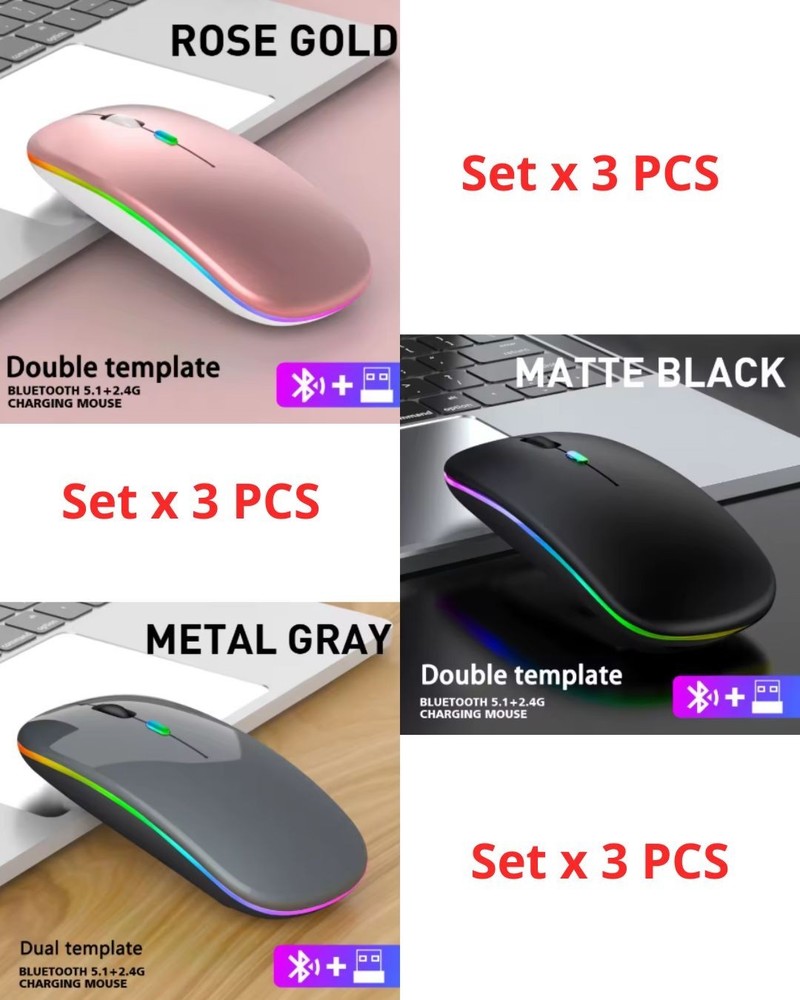 3pcs Silent Wireless RGB Mouse Bluetooth Optical LED USB for Computer