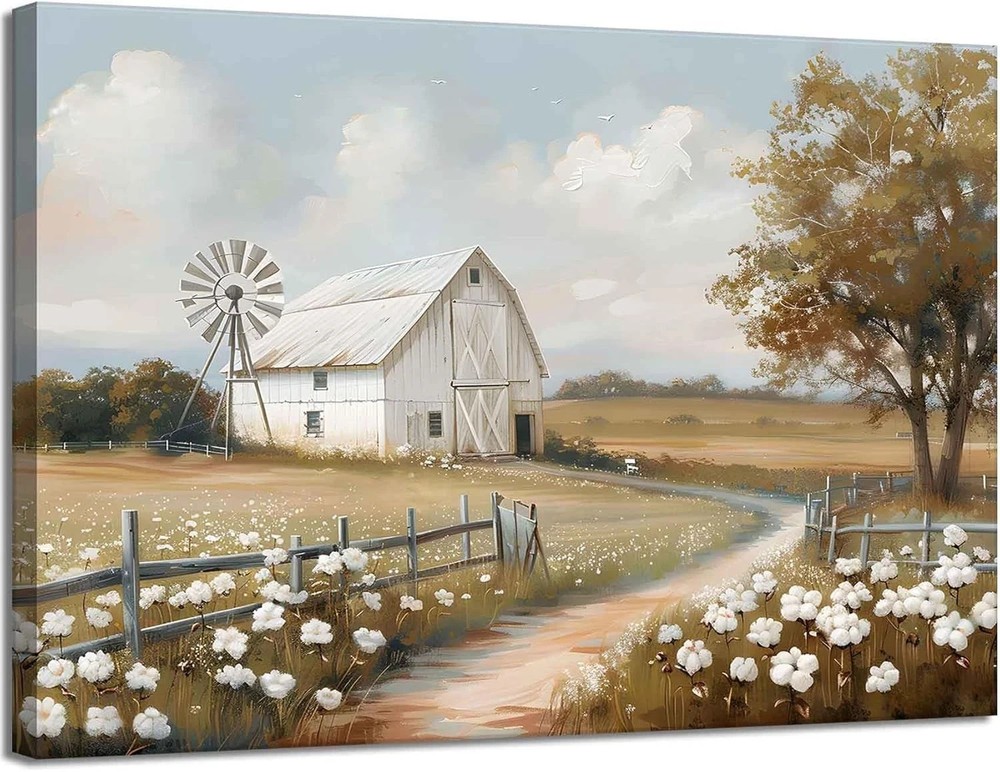 Farmhouse Barn Canvas Wall Art Rustic Farm Nature Landscape Decor Pictures Retro