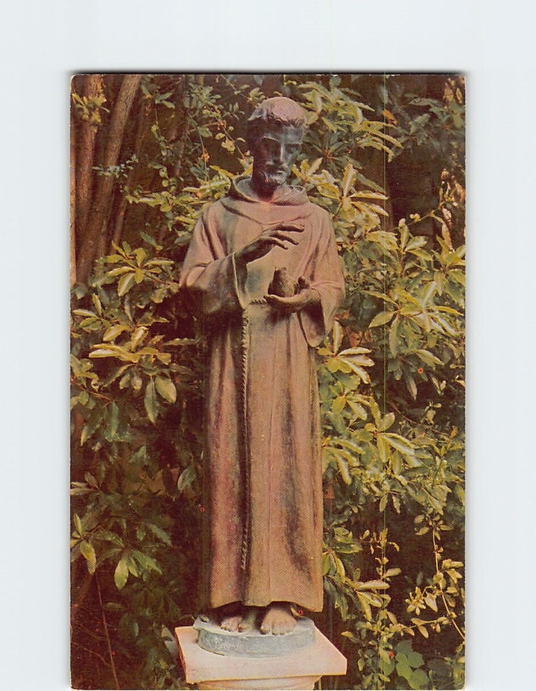 Postcard Bronze statue of Saint Francis, Old Mission Santa Barbara, California