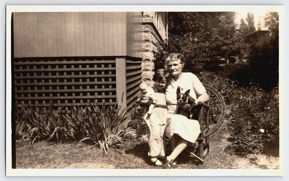 Vintage Picture Photo Photograph Image Family Woman Girl Doll Dog Chair Home
