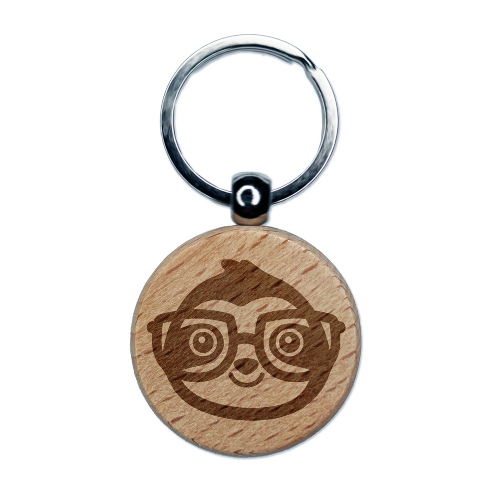 Sloth Wearing Glasses Engraved Wooden Keychain Charm Tag