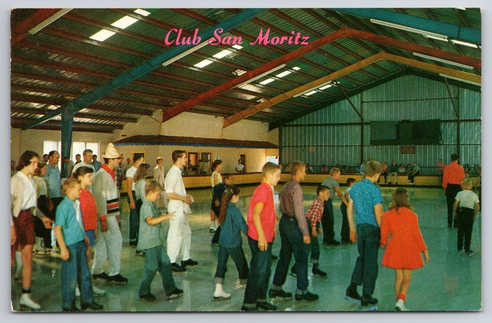 Club San Moritz Ice Rink Crestline California Vintage Chrome Postcard
