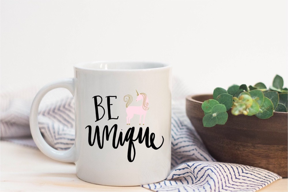 Be Unique Unicorn Quote Illustrated Ceramic Plastic Travel Mug Drink Cup