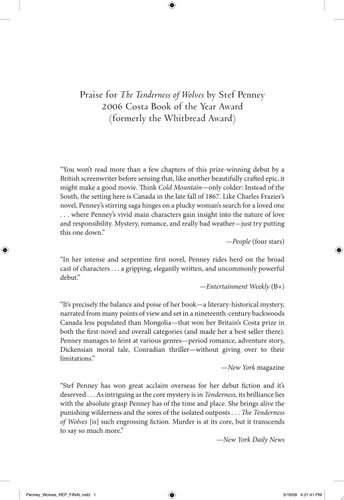 The Tenderness of Wolves: A Novel by Penney, Stef, Acceptable Book