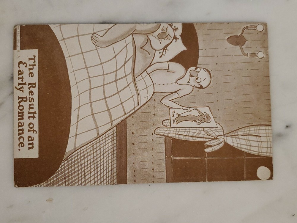 Vintage Humorous Card The Result of an Early Romance