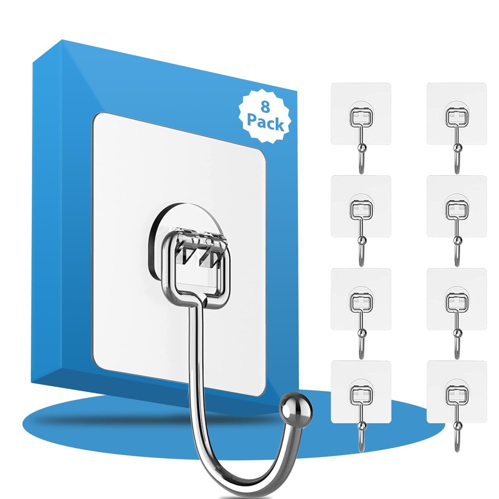 Adhesive Hooks Heavy Duty 44lb(max), Rustproof Adhesive Hooks for Hanging Bag...