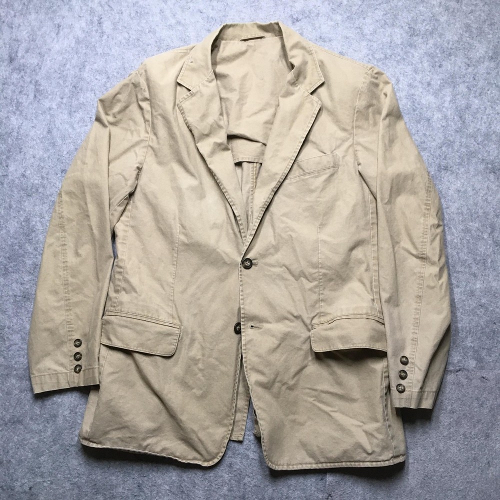 LL Bean Cotton Blazer Jacket Mens 42 Khaki Casual Sport Coat Shoulder Pads