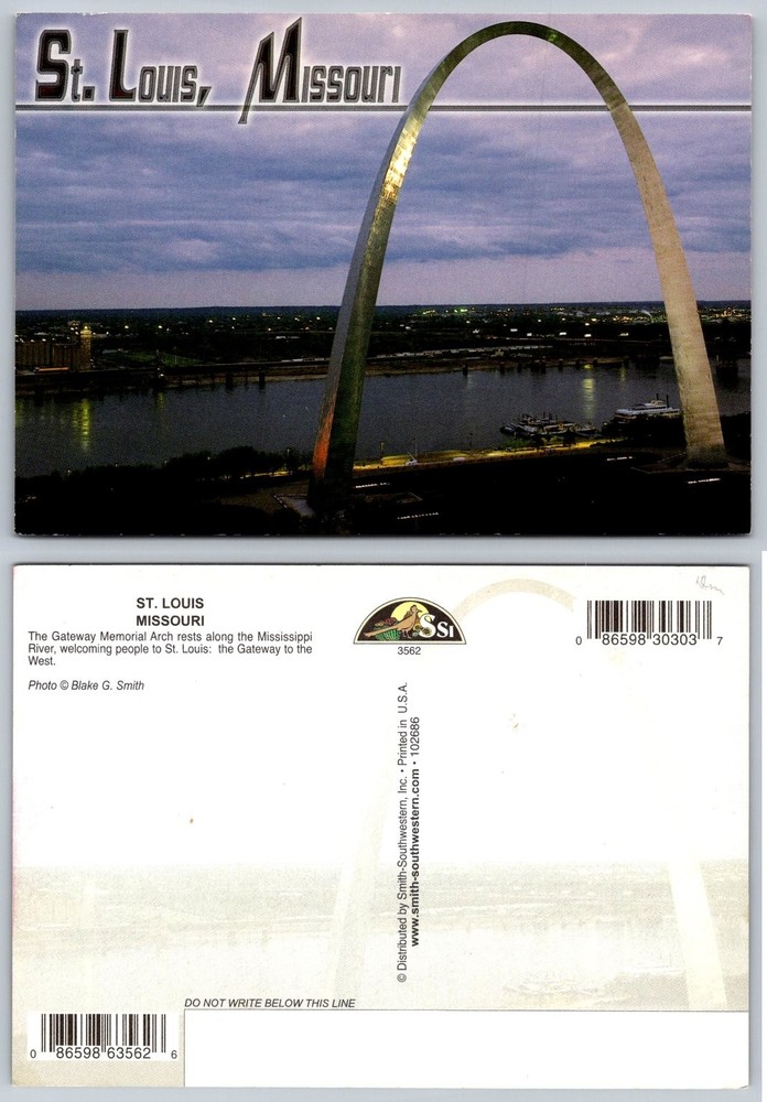St. Louis MO Gateway Arch Mississippi River Night View Postcard