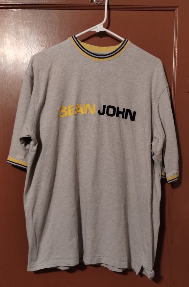 Sean John Cotton T-Shirt Gray Short Sleeve - Large
