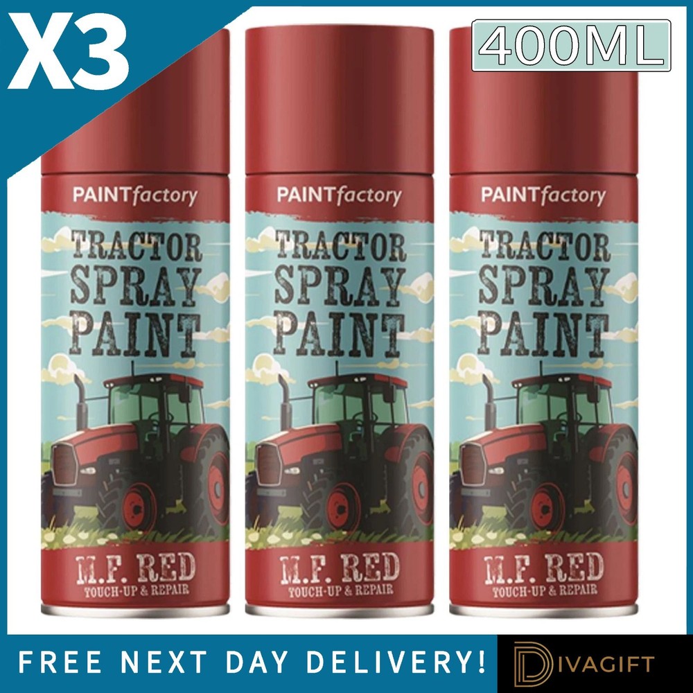 3 x TRACTOR SPRAY PAINT 400ML MASSEY FERGUSON RED TOUCH UP & REPAIR SPRAY PAINT
