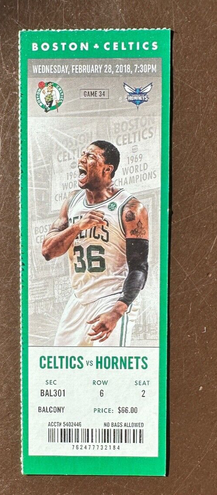Boston Celtics 2/28/2018 NBA ticket stub vs Charlotte Hornets
