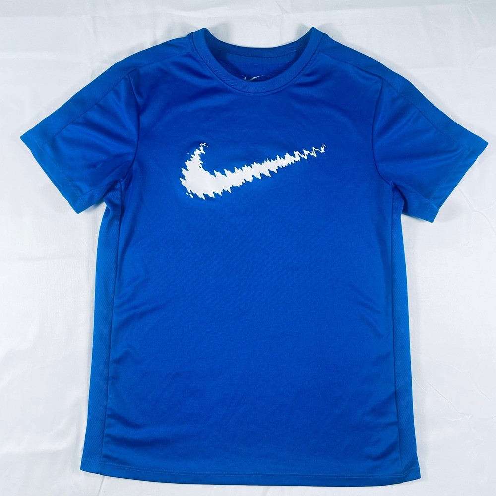 The Nike Tee Dri Fit T-shirt Youth Boys M Medium Blue White Logo