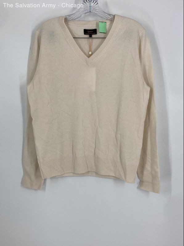 Quince Womens White Mongolian Cashmere V-Neck Pullover Sweater Size Large